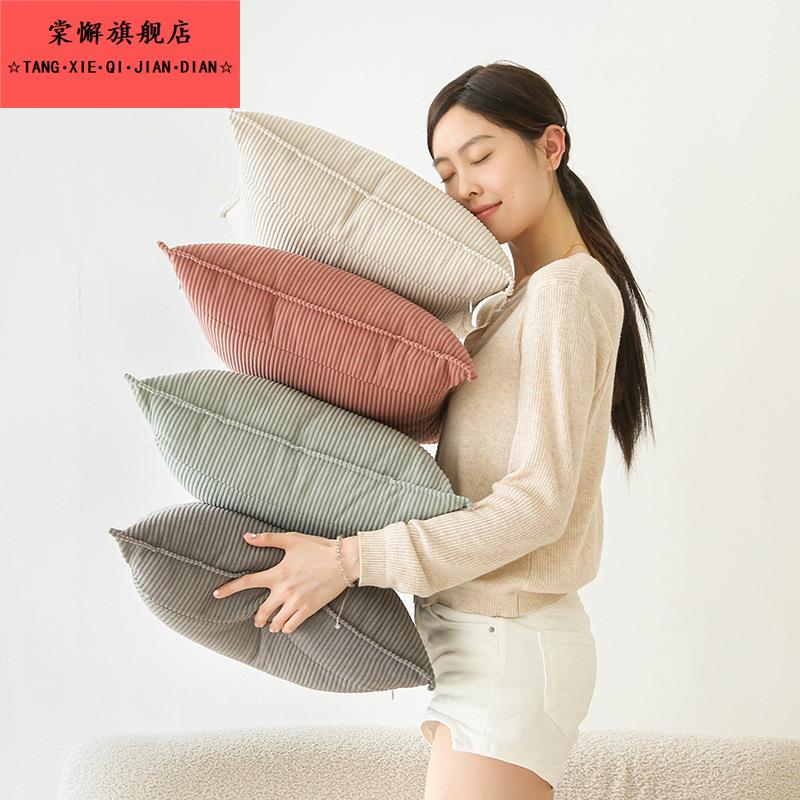 爆款灯芯绒拼接抱枕套现代简约ins风客厅沙发靠垫纯色腰枕靠枕套