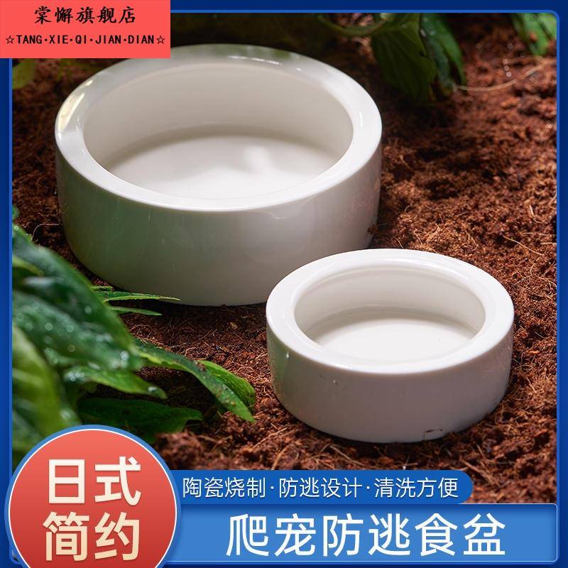 爬宠玩具蛇饮水泡澡盆角蛙守宫鬃狮防逃逸面包虫陶瓷水盆食盆两用