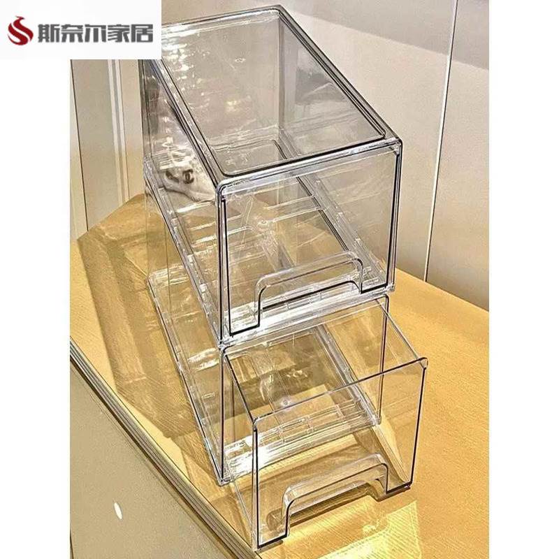 面膜收纳盒 轻奢透明亚克力抽屉式化妆品收纳防尘大容量 桌面收纳