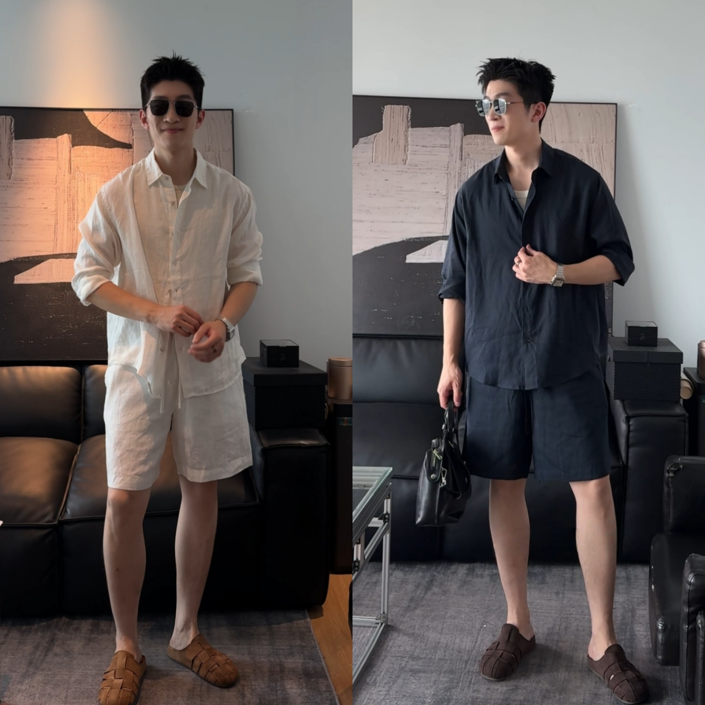 夏季百搭松弛感极简休闲风套装男