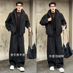 冬季爆款百搭格纹休闲套装冬季新款美式潮流加棉夹克休闲裤两件套