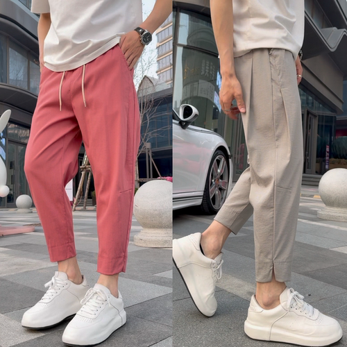夏季薄款痞帅开叉裤脚休闲裤男士