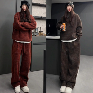 冬季爆款时尚潮流高级感男士加绒加厚重磅卫衣直筒裤保暖休闲套装