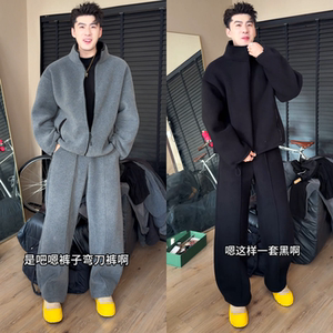 冬季新品重磅双面摇粒绒慵懒个性简约男士保暖外套休闲裤时尚套装