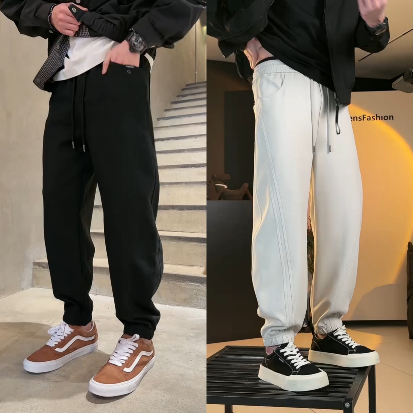 春季新品个性百搭拼接休闲束脚裤