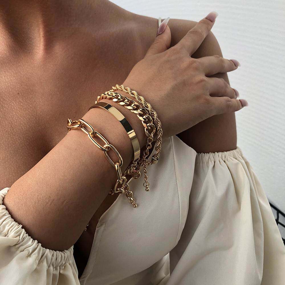 Women's Alloy Thick Chain Multilayer Bracelet Bangle手镯
