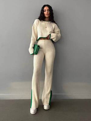 Knitted trousers suit sweater knitted two-piece set women