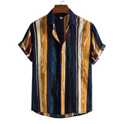 Men's Hawaiian Striped Shirt Print Loose Short Sleeve 男