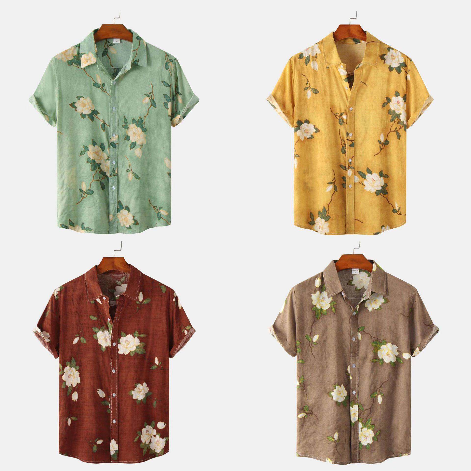2023夏季大码男式短袖衬衫印花衬衣 Men's printed short sle