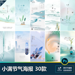 小满二十四24节气海报设计小麦耕种地产企业推广插画psd素材模板