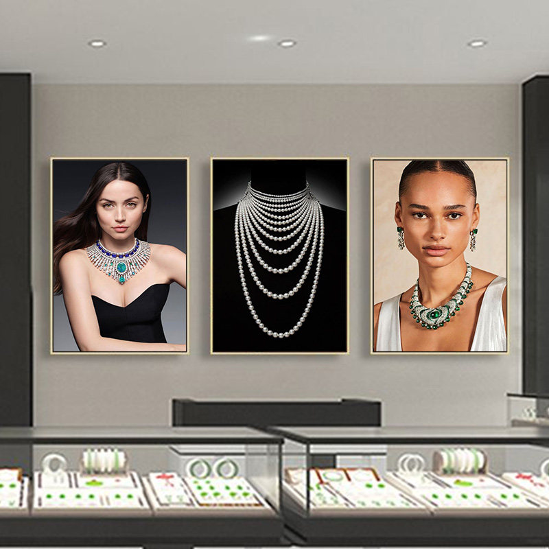 珠宝挂画模特人物饰品店明星钻石项链直播间背景墙装饰画玉器店