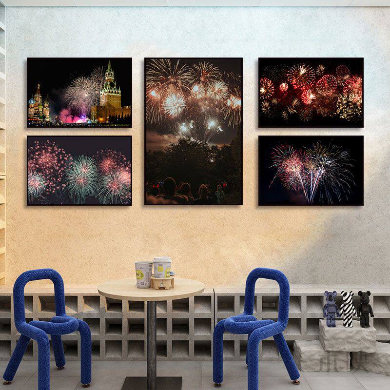 迪士ni城堡装饰画烟花表演卧室摄影挂画咖啡厅奶茶店城市夜景壁画