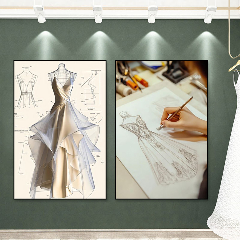 婚纱店模特装饰画私人定制高端礼服手稿挂画裁缝设计工作室壁画