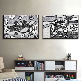 凯斯哈林挂画抽象涂鸦艺术Keith Haring装饰画潮流波普风酒吧壁画