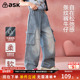 裤 ask女童裤 中大童经典 条纹牛仔工装 子2025春秋季 新款