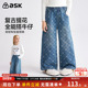 子2025春秋季 新款 女童提花牛仔裤 ask儿童裤 中大童直筒裤
