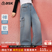 女童裤 儿童裤 子2025春秋季 中大童时尚 ask 牛仔长裤 新款 工装 子
