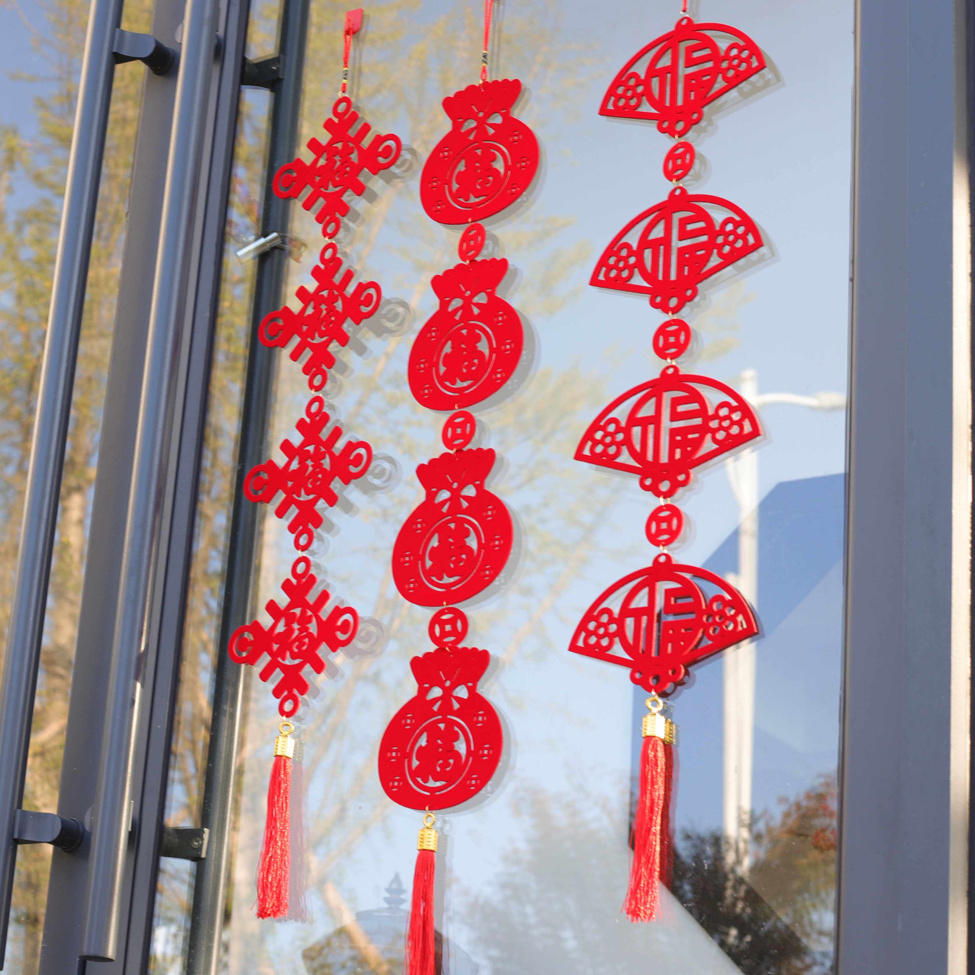 创意过新年搬家装饰红色植绒布中国结乔迁客厅布置门挂联福字挂饰