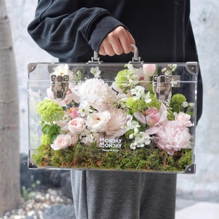 亚克力花盒手提盒圣诞节情人教师节鲜花插花盒花艺材料花包装花盒