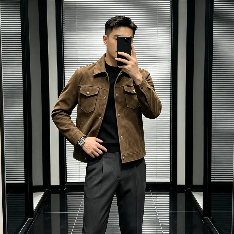 แจ็กเก็ตหนังกลับสไตล์เรโทรอเมริกัน เหมาะกับผู้ชาย โค้ทแฟชั่นสไตล์เกาหลี ลำลอง ธุรกิจ ทันสมัย สำหรับฤดูใบไม้ผลิและฤดูใบไม้ร่วง