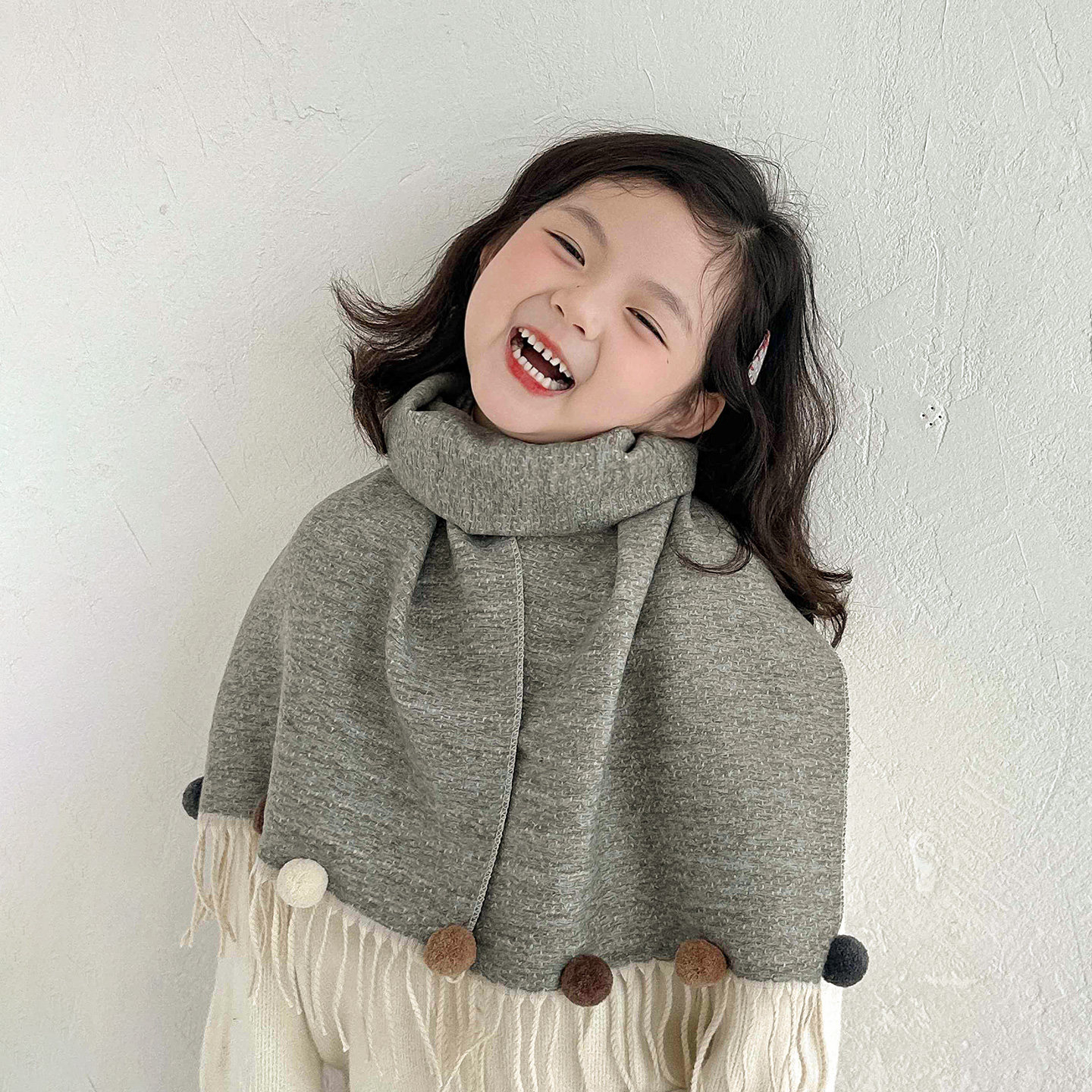 韩系卡通儿童围巾女款2025新款长款羊绒女童围脖冬季女孩洋气脖套