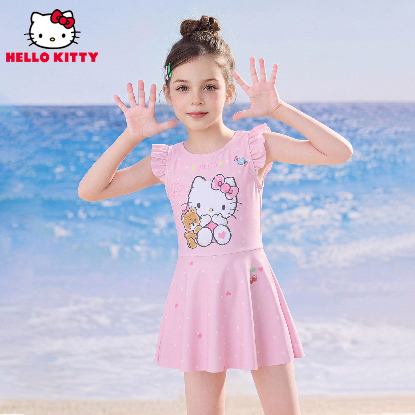 Hellokitty儿童泳衣女孩新款小中大童游泳女童连体专业训练游泳装