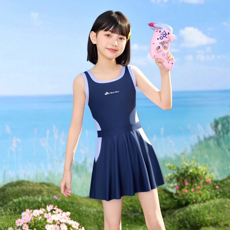 儿童泳衣女童2025新款防晒吊带裙式连体初中生夏季玩水专业游泳装