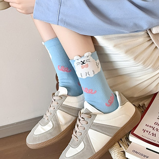 秋冬立体卡通动物袜子女中筒袜手绘潮棉袜日系圆点袜诸暨袜业
