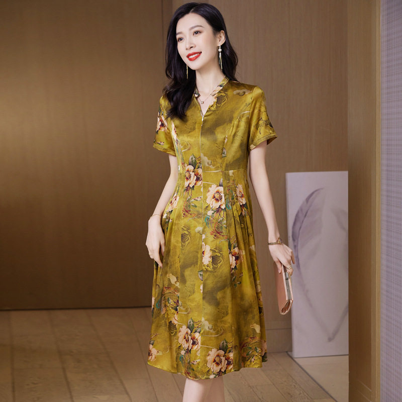复古真丝连衣裙女夏季