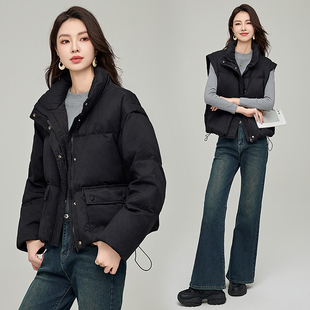 高档短款白鸭绒羽绒服2025冬季新款可拆卸两穿简约百搭通勤羽绒服