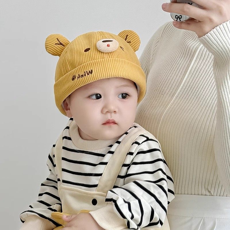 婴儿帽子春秋款韩版超萌小熊幼儿男童地主帽秋冬男孩女宝宝瓜皮帽