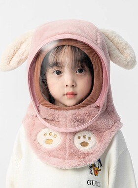 宝宝帽子冬季保暖男女儿童帽围巾一体帽防护面罩护耳套头防风帽子