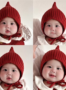宝宝套头帽外出可爱超萌针织帽儿童百搭毛线尖尖帽婴儿保暖护耳帽