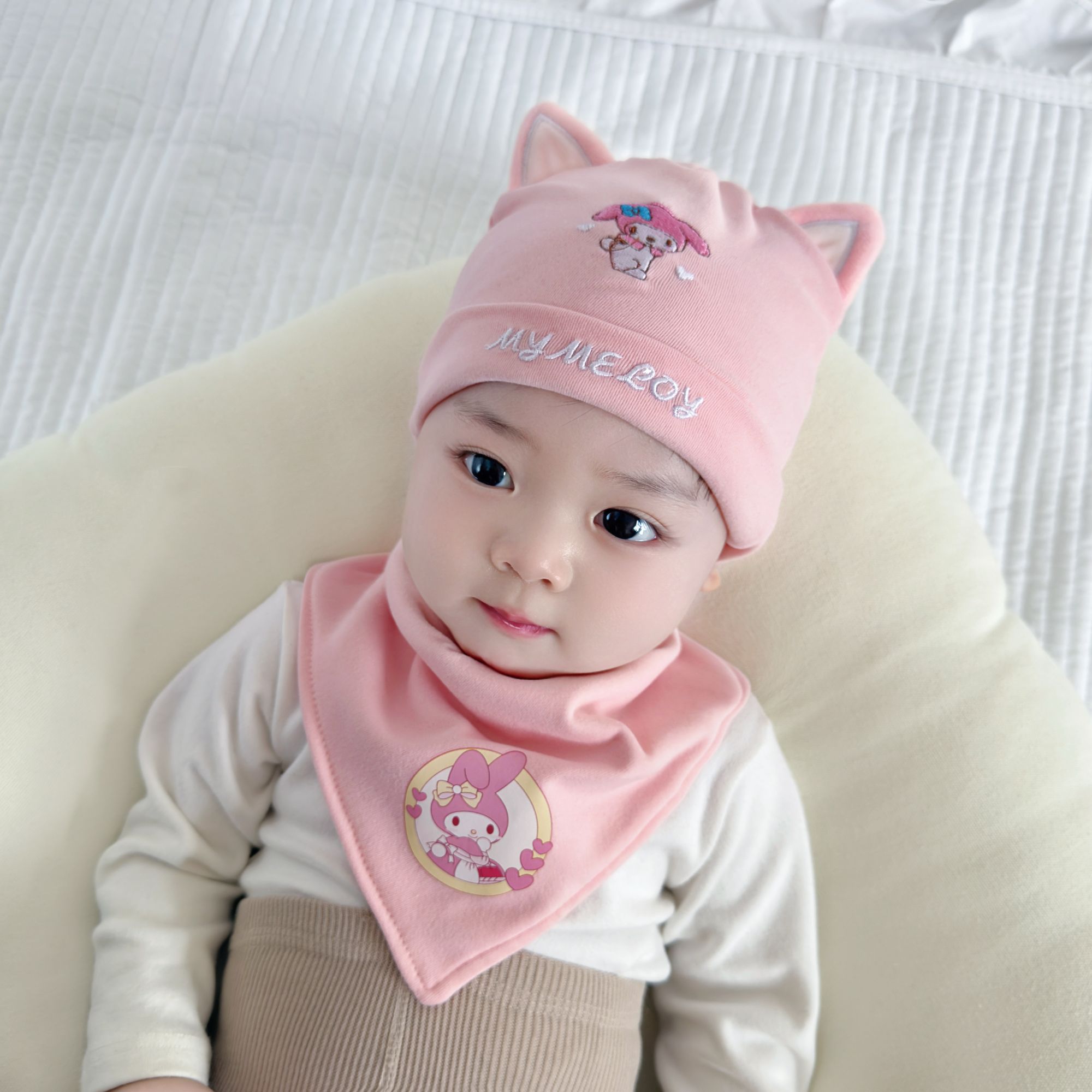 0-3个月婴儿帽子春秋薄款宝宝可爱新生儿胎帽初生卡通护囟门套装