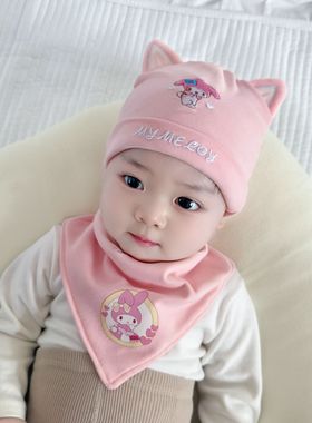 0-3个月婴儿帽子春秋薄款宝宝可爱新生儿胎帽初生卡通护囟门套装