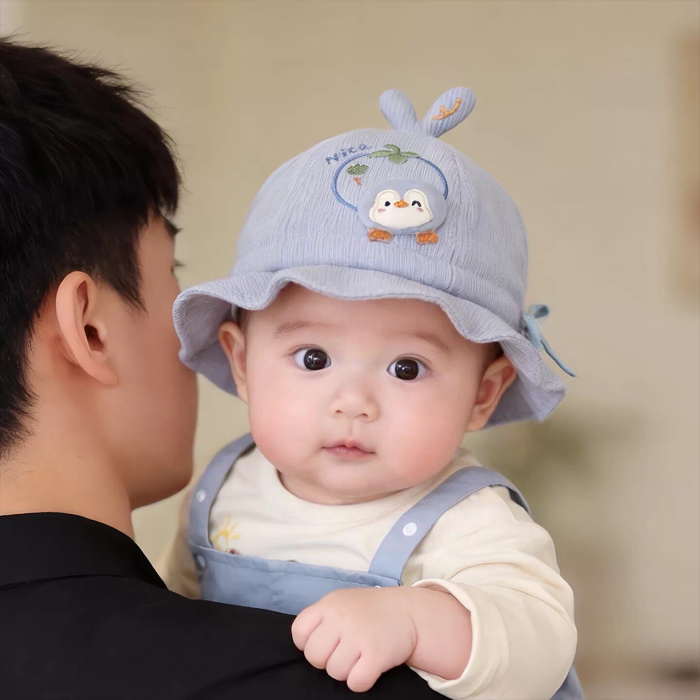 婴儿帽子秋冬款可爱卡通可调节渔夫帽男女宝宝小月龄保暖防风盆帽