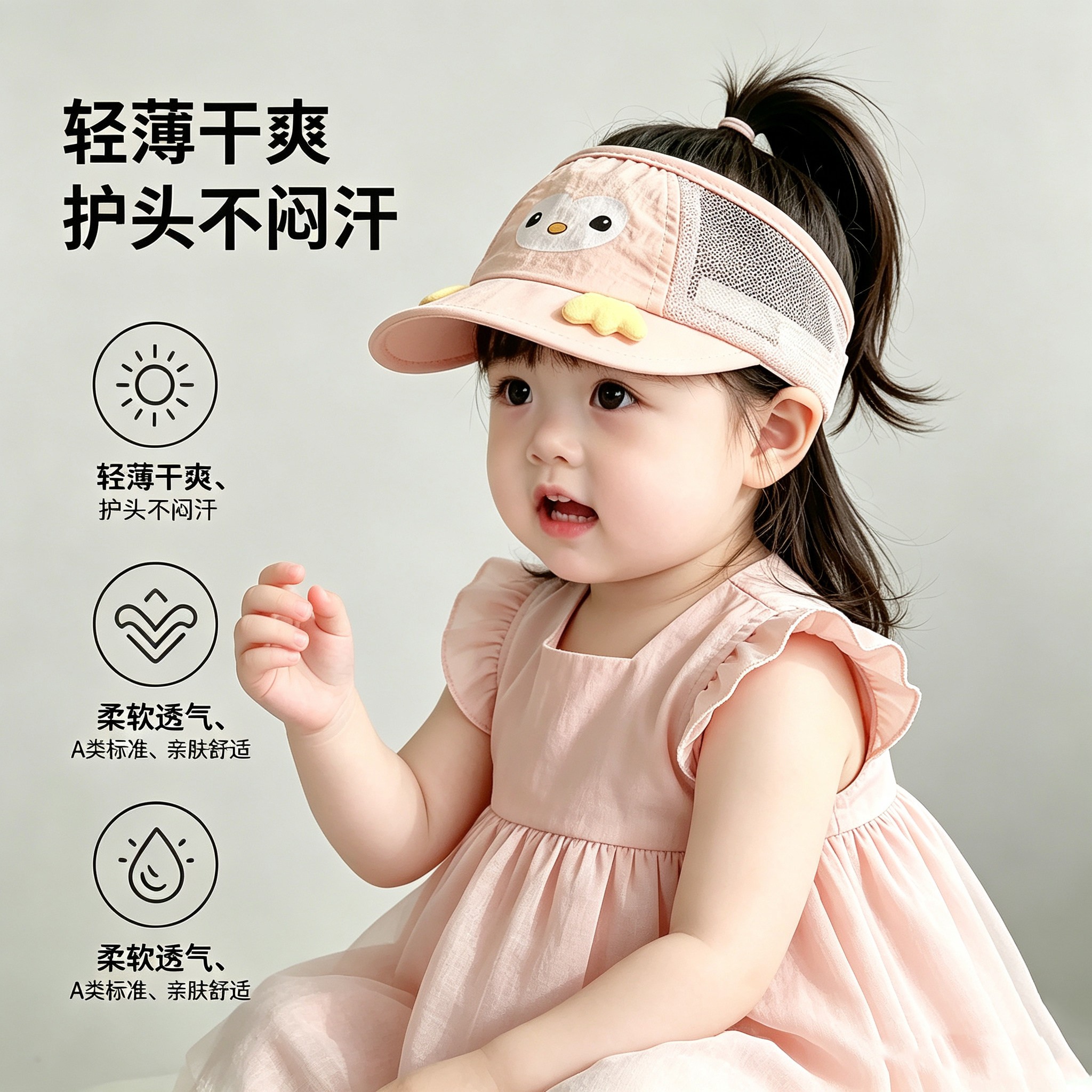 婴儿帽子空顶婴幼儿防晒遮阳帽小月龄宝宝鸭舌帽新生儿护囟门速干