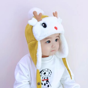 婴儿帽子秋冬加绒加厚雷锋护耳帽超萌男女儿童保暖帽宝宝帽子冬