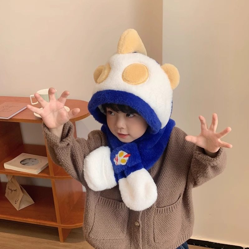 奥特曼帽子围巾一体儿童秋冬季冬款男孩宝痞帅气2024新款围脖冬天