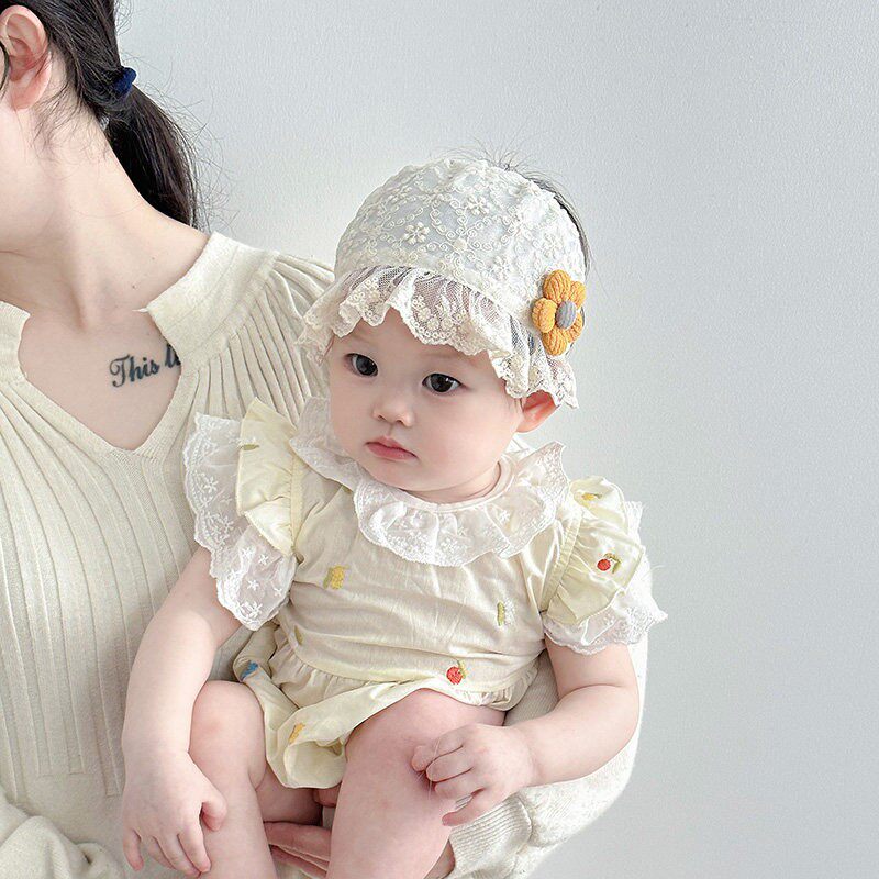 婴幼儿帽子夏季薄款护囟门空顶胎帽新生女宝宝遮阳发带甜美花朵帽