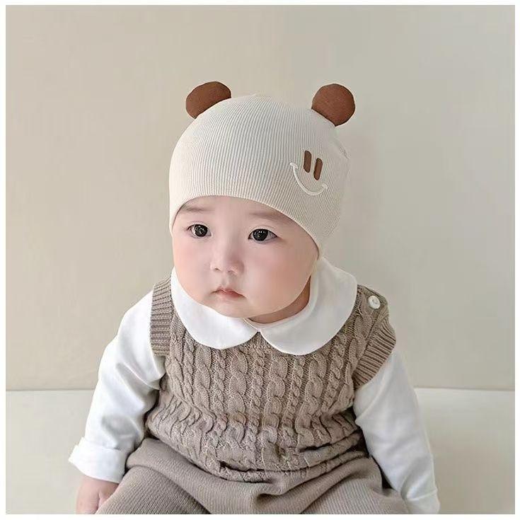 新生儿帽子春秋季可爱笑脸套头帽保暖小月龄婴幼儿护囱门胎帽冬款