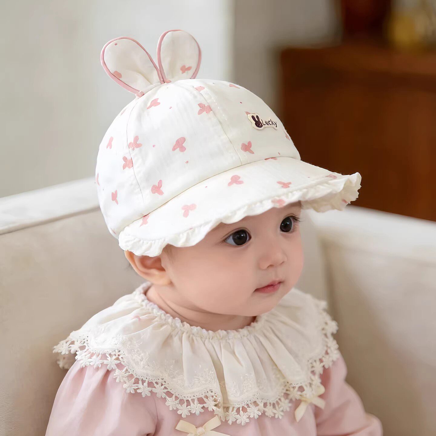 女婴儿遮阳帽子春秋薄款大帽檐鸭舌帽女宝宝公主小月龄防晒棒球帽