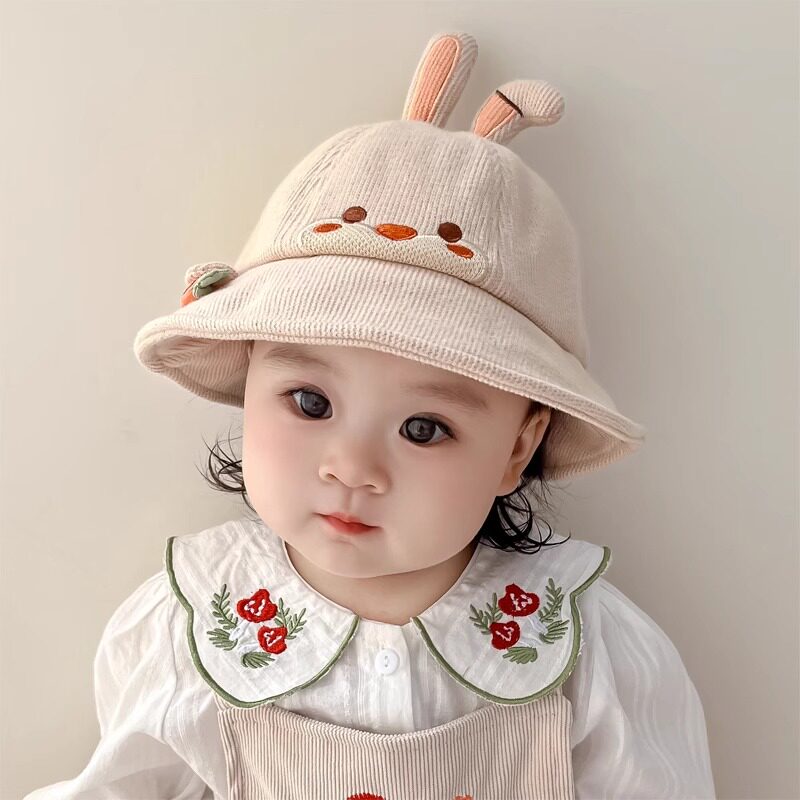 儿童帽子2024新款小兔渔夫帽防晒遮阳可爱卡通男女孩宝宝盆帽春秋