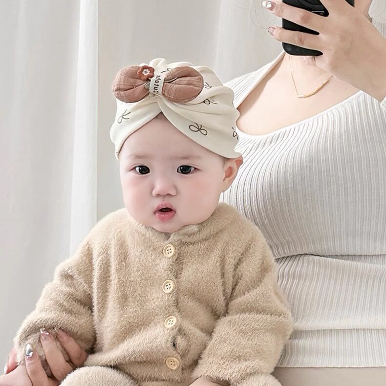婴儿帽子春秋款小月龄胎帽新生婴幼儿头巾帽棉质女宝宝护耳印度帽