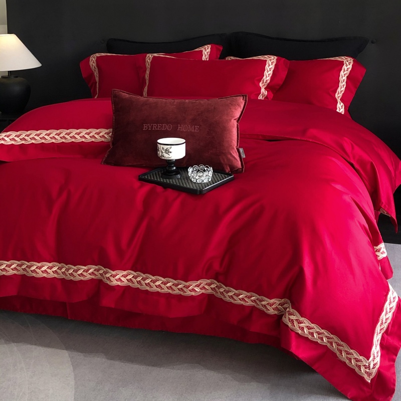 新中式婚庆全棉匹马棉100S四件套大红色被套纯棉结婚床品