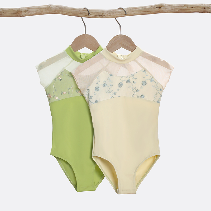 儿童舞蹈服练功服女童夏季立领刺绣短袖芭蕾舞服中国舞形体体操服