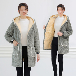 罩衣女新款冬季加绒加厚工作服时尚棉衣保暖围裙厨房家用长款棉袄