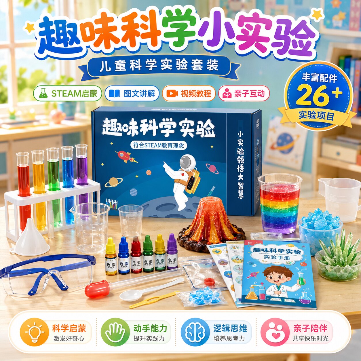 儿童科学小实验套装幼儿园小学生年级火山爆发趣味玩具手工材料包