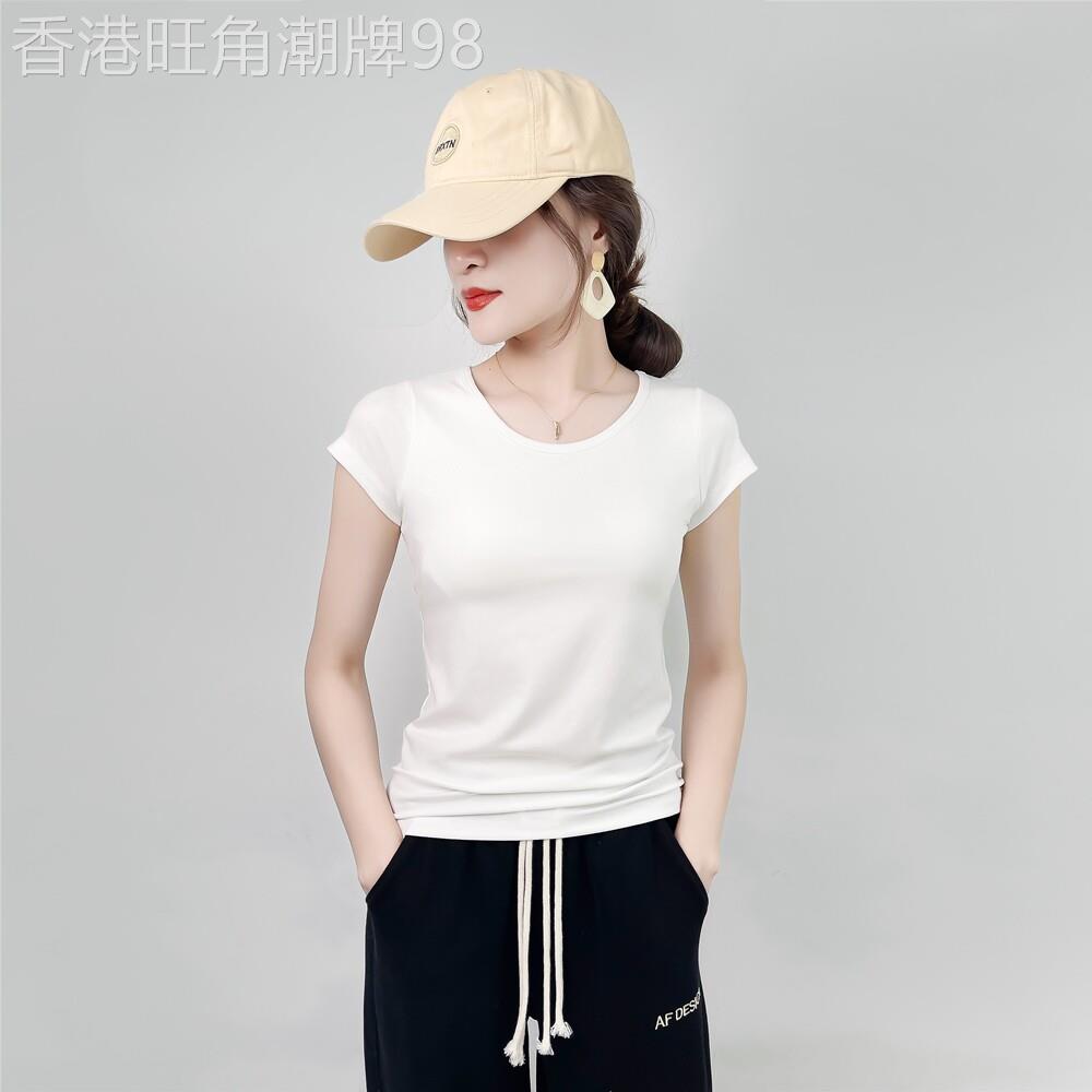 T恤女带胸垫免穿文胸罩杯一体莫代尔短袖圆领夏季修身打底衫上衣