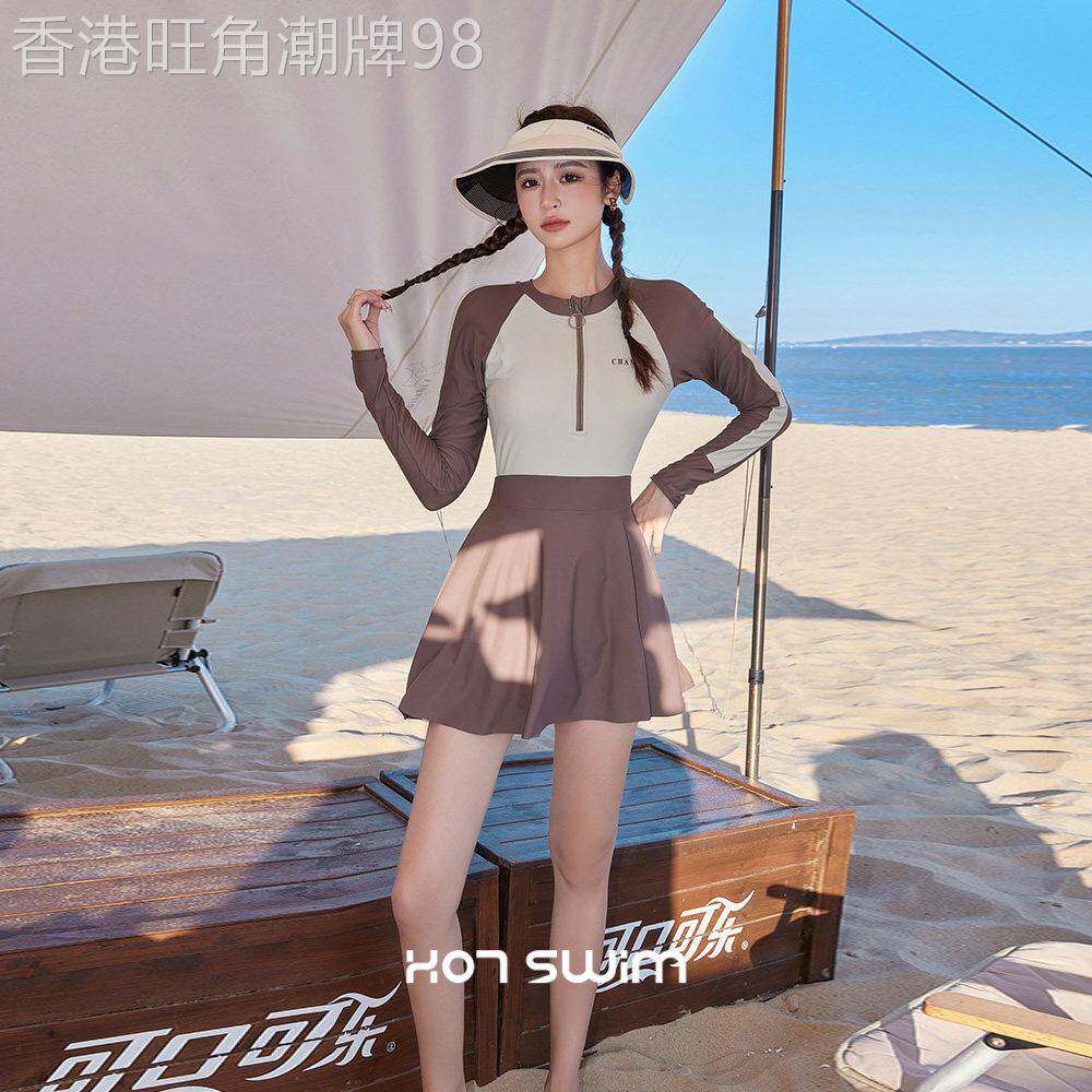 裙式连身泳衣女士款保守显瘦长袖防晒大尺码高级赶温泉泳装2026新